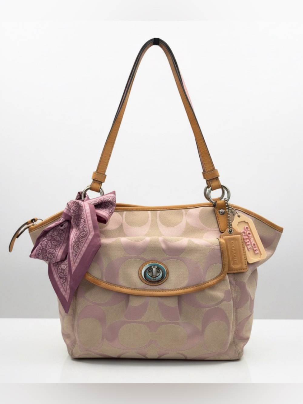 Coach Leah Blush Pink Shoulder Tote Turn lock Front Pocket F14659